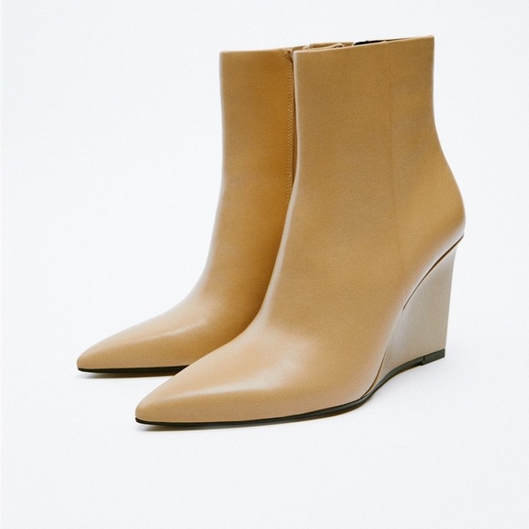 Zara Camel Wedge Heeled Boots - Picture 2 of 7